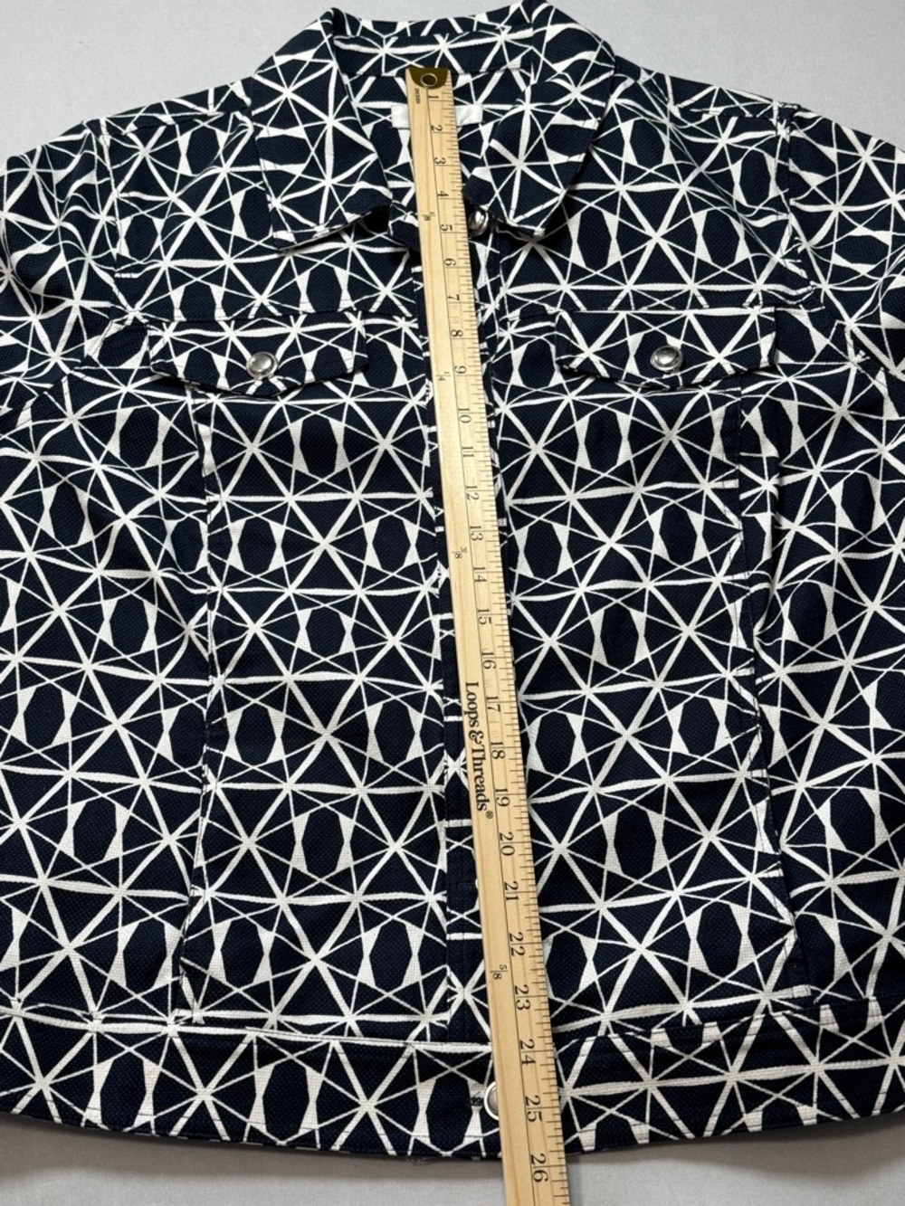 CJ Banks Navy and White Geometric Button Jacket Size 1X - Picture 9 of 9